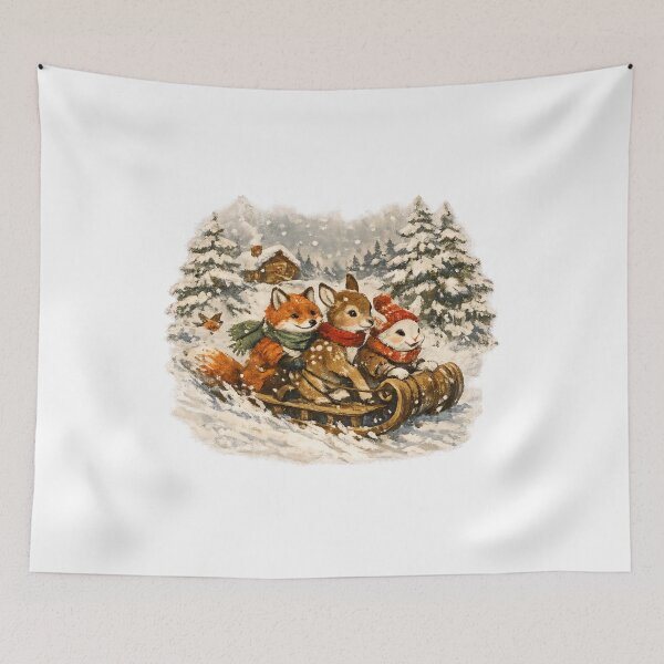 Item preview, Cozy Christmas Woodland Animals Sled Nordic Christmas Gift  designed and sold by Artycom.