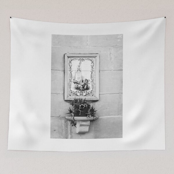 Item preview, Black and White Religious Artwork Hanging on a Historic Wall Surface designed and sold by Nmallia.