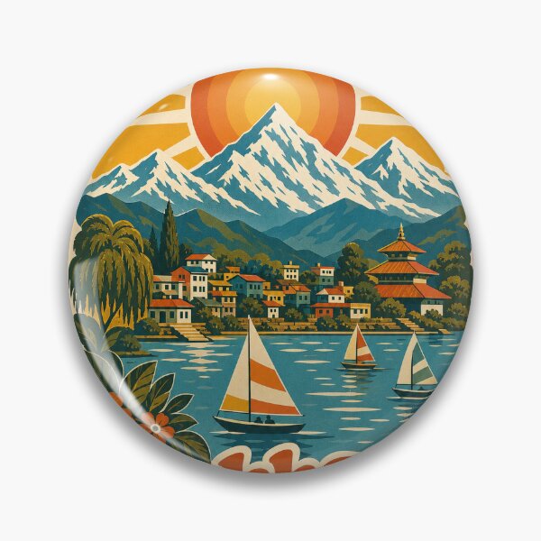 Item preview, Pokhara Nepal Travel Souvenir - Retro Illustration designed and sold by VisualArtsOasis.