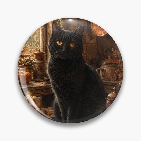 Item preview, Cozy Autumn Black Cat in a Rustic Kitchen designed and sold by Erika Kaisersot.