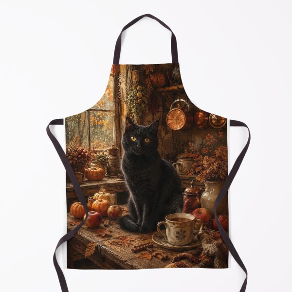 Item preview, Cozy Autumn Black Cat in a Rustic Kitchen designed and sold by Erika Kaisersot.