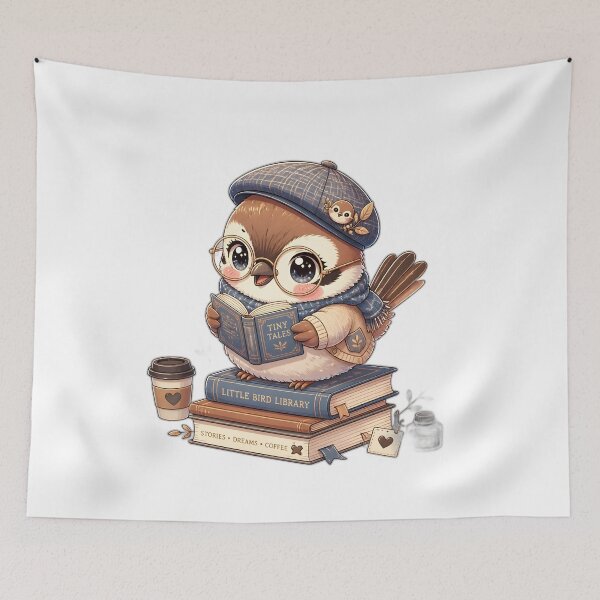 Item preview, Cozy Bookish Owl Reading a Tiny Tales Book | Cute Coffee & Books Bird designed and sold by dreamz-world.