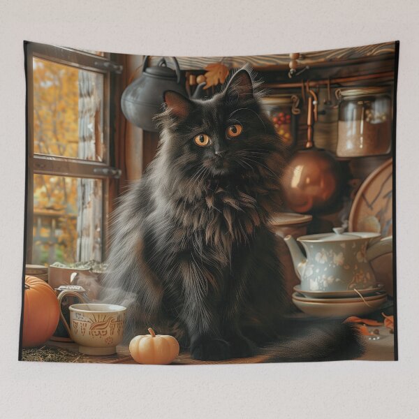 Item preview, Black Cat in a Rustic Fall Kitchen designed and sold by Erika Kaisersot.