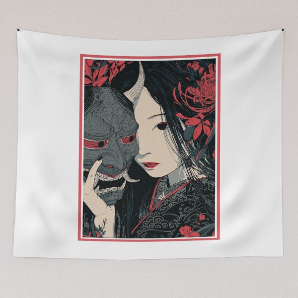 Item preview,  japanese hannya mask red moon designed and sold by chickencute.