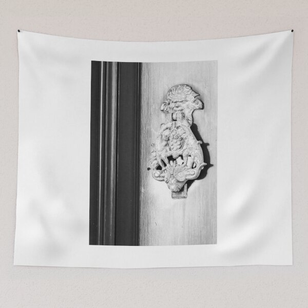 Item preview, Rustic Ornate Metal Door Knocker with Lion Motif on Wooden Surface designed and sold by Nmallia.