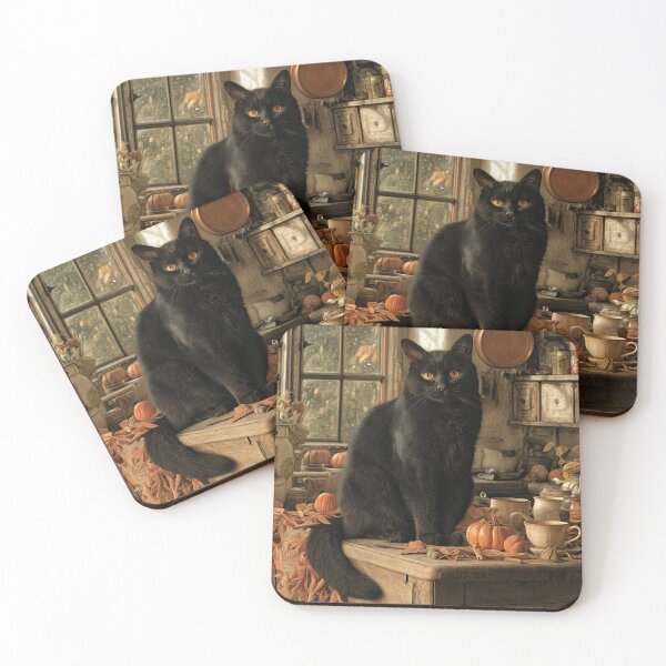Item preview, Cozy Black Cat in a Vintage Autumn Kitchen designed and sold by Erika Kaisersot.
