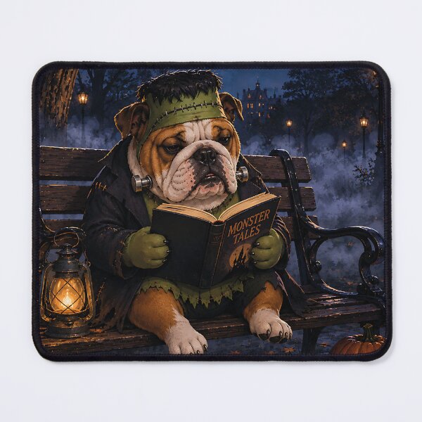 Item preview, Frankenstein's English Bulldog reading in Hyde Park at night designed and sold by Nomad-Paws.