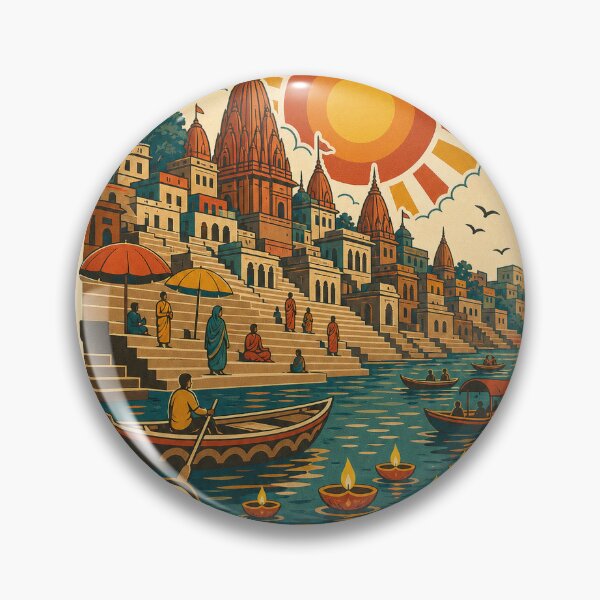 Item preview, Varanasi India Travel Souvenir - Retro Illustration designed and sold by VisualArtsOasis.