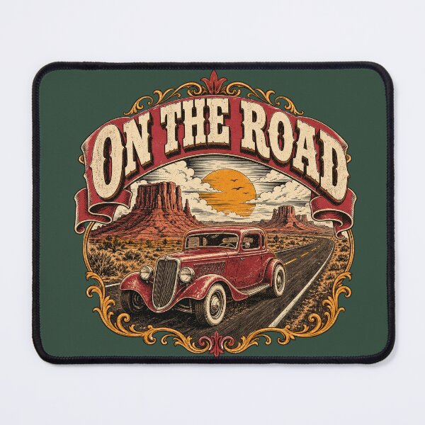 Item preview, On The Road Classic American Hot Rod Coupe Vintage Road Trip Art designed and sold by Modern Antique Atelier .