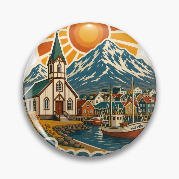 Item preview, Husavik Iceland Travel Souvenir - Retro Illustration designed and sold by VisualArtsOasis.