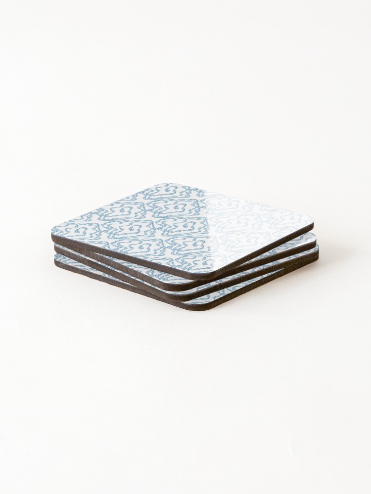 Thumbnail 4 of 5, Coasters (Set of 4), Blue Wavy Abstract Line Pattern designed and sold by SbRandomLab.