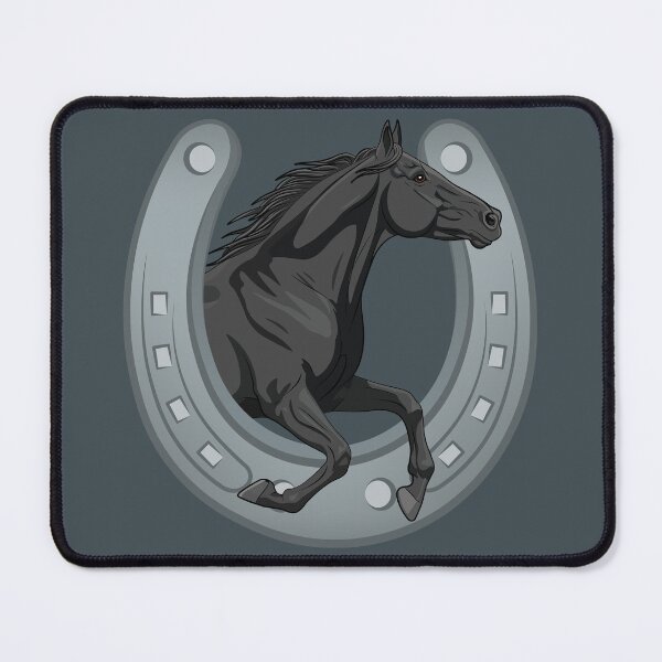 Item preview, A black Abaga horse galloping across a horseshoe designed and sold by Cheval-de-coeur.