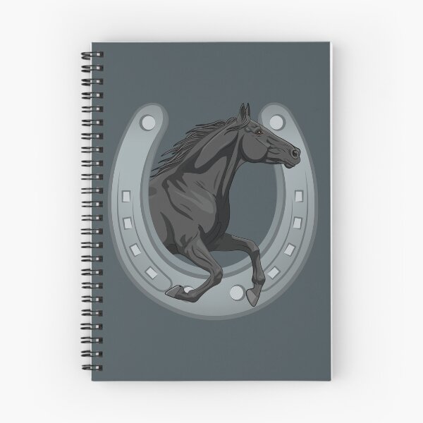 Item preview, A black Abaga horse galloping across a horseshoe designed and sold by Cheval-de-coeur.