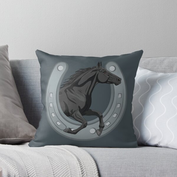 Item preview, A black Abaga horse galloping across a horseshoe designed and sold by Cheval-de-coeur.
