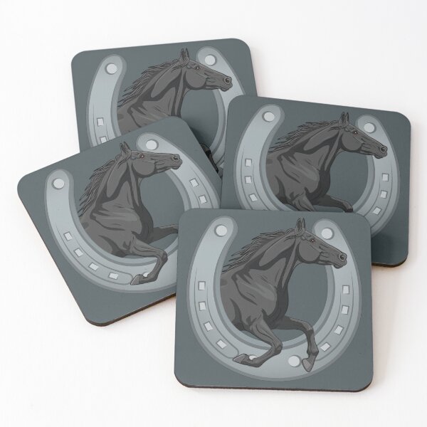 Item preview, A black Abaga horse galloping across a horseshoe designed and sold by Cheval-de-coeur.