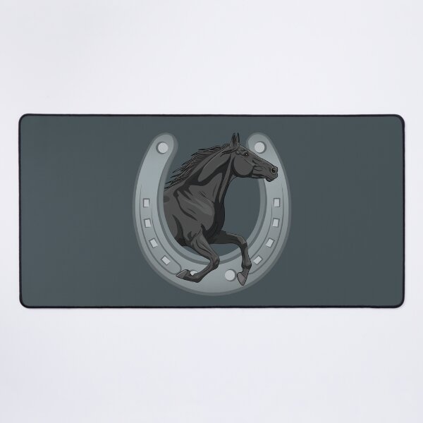 Item preview, A black Abaga horse galloping across a horseshoe designed and sold by Cheval-de-coeur.