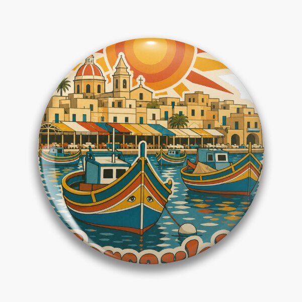 Item preview, Marsaxlokk Malta Travel Souvenir - Retro Illustration designed and sold by VisualArtsOasis.