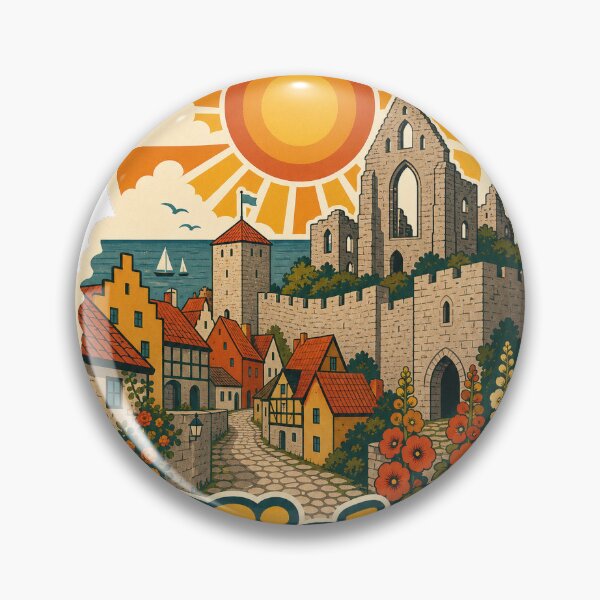 Item preview, Visby Sweden Travel Souvenir - Retro Illustration designed and sold by VisualArtsOasis.