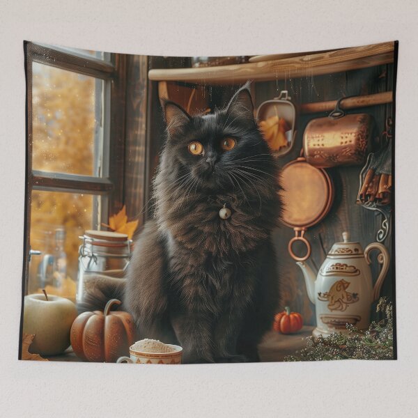 Item preview, Black Cat Among Pumpkins and Copper Pots designed and sold by Erika Kaisersot.