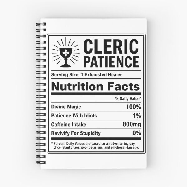 Item preview, Cleric Nutrition Facts - Funny RPG Healer Stats Meme designed and sold by Dice_Goblin_Studio.