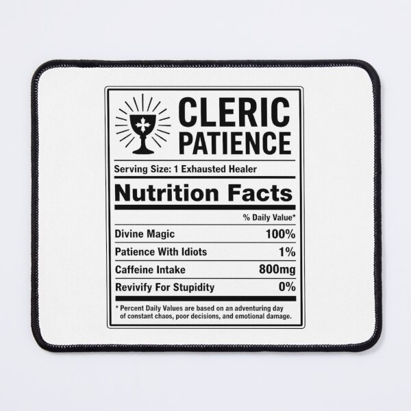 Item preview, Cleric Nutrition Facts - Funny RPG Healer Stats Meme designed and sold by Dice_Goblin_Studio.