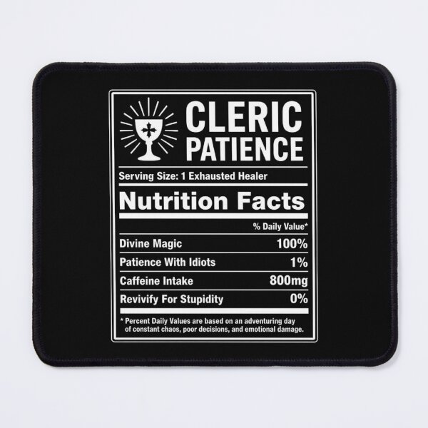 Item preview, Cleric Nutrition Facts (White) - Funny RPG Healer Stats Meme designed and sold by Dice_Goblin_Studio.
