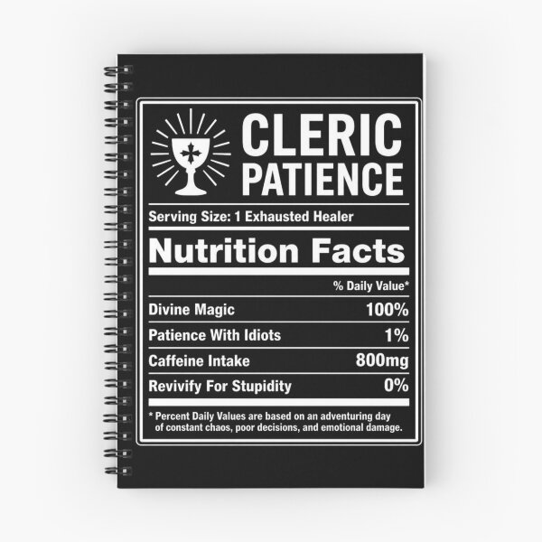 Item preview, Cleric Nutrition Facts (White) - Funny RPG Healer Stats Meme designed and sold by Dice_Goblin_Studio.