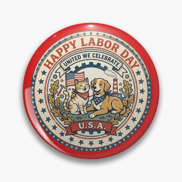 Item preview, Retro Labor Day celebration featuring dogs and cats in the U.S. designed and sold by FootprintofLove.