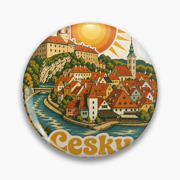 Artikelvorschau, Cesky Krumlov Tschechien Reisesouvenir - Retro-Illustration entworfen und verkauft von VisualArtsOasis.