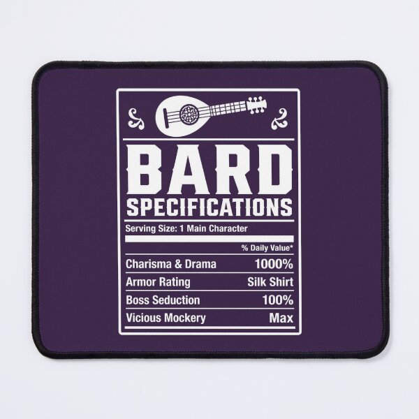 Item preview, Bard Nutrition Facts (White) - Funny RPG Charisma Stats Meme designed and sold by Dice_Goblin_Studio.