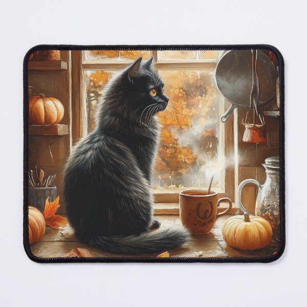 Item preview, Black Cat Watching the Autumn Rain designed and sold by Erika Kaisersot.