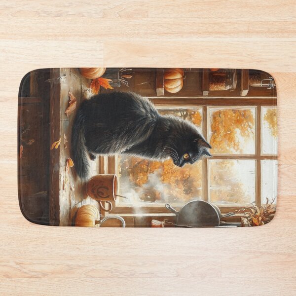 Item preview, Black Cat Watching the Autumn Rain designed and sold by Erika Kaisersot.