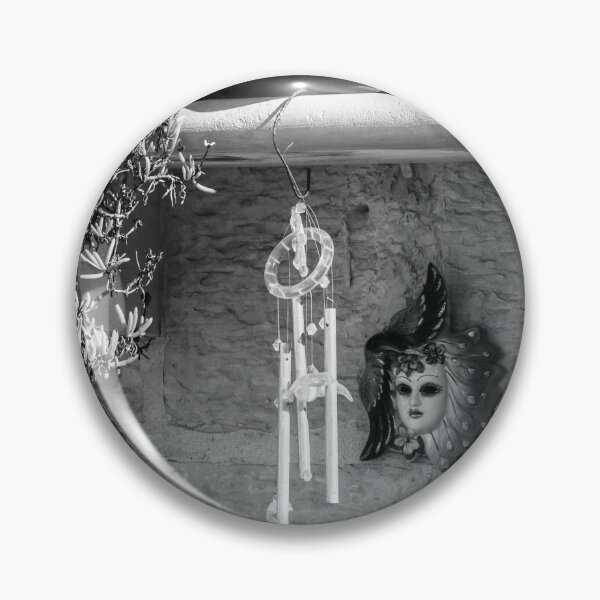 Item preview, Rustic Wall Decor With Ceramic Mask, Wind Chime, Bell and Potted Plants in Black and White designed and sold by Nmallia.