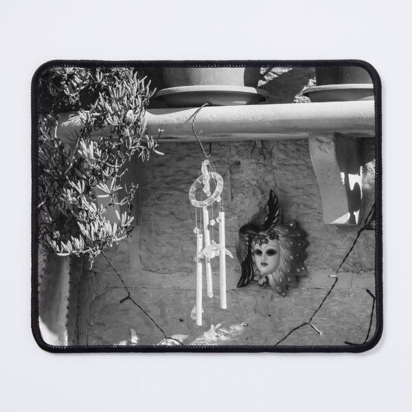 Item preview, Rustic Wall Decor With Ceramic Mask, Wind Chime, Bell and Potted Plants in Black and White designed and sold by Nmallia.