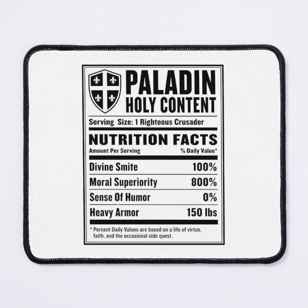 Item preview, Paladin Nutrition Facts - Funny RPG Crusader Stats Meme designed and sold by Dice_Goblin_Studio.