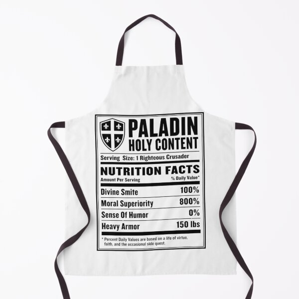 Aperçu de l'œuvre Informations nutritionnelles du Paladin - Mème humoristique sur les statistiques du croisé dans les RPG créée et vendue par Dice_Goblin_Studio.