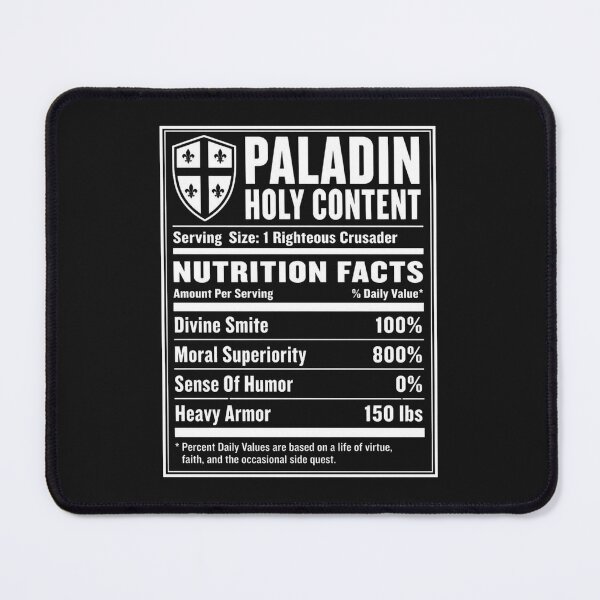 Item preview, Paladin Nutrition Facts (White) - Funny RPG Crusader Stats Meme designed and sold by Dice_Goblin_Studio.