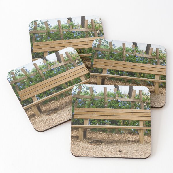 Item preview, Wooden Bench in a Peaceful Garden Surrounded by Purple Flowers and Shrubs designed and sold by Nmallia.