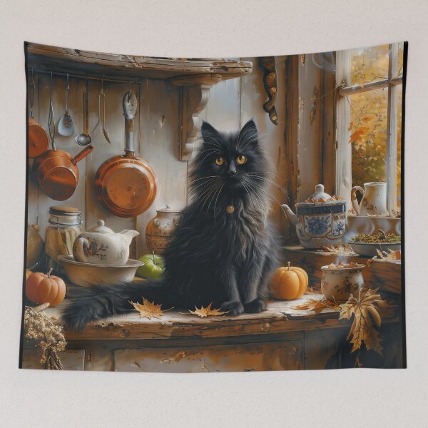Item preview, Black Cat in the Golden Autumn Kitchen designed and sold by Erika Kaisersot.