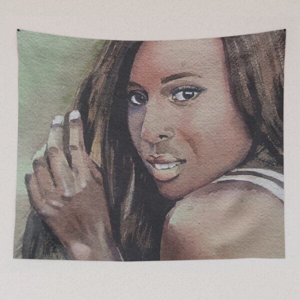 Item preview, Smiling Woman Watercolor Portrait designed and sold by SlavaArt.