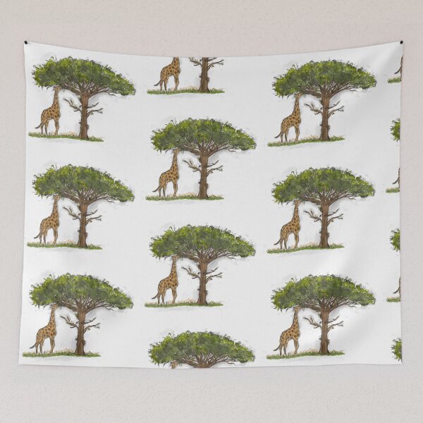 Item preview, Giraffe Eating Acacia Tree Leaves Savanna Wildlife Illustration designed and sold by hopenoli_art.