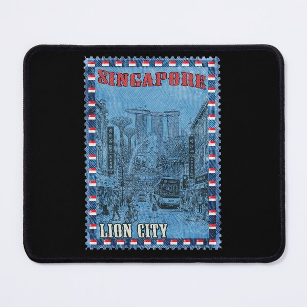 Item preview, Singapore Lion City Vintage Postage Stamp Poster | Merlion Marina Bay Skyline Art designed and sold by Youngkev-arts.