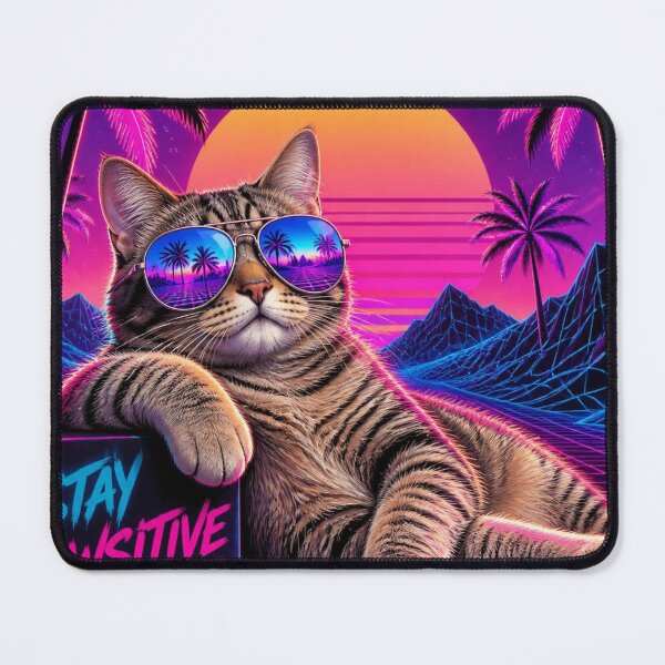 Item preview, Stay Pawsitive Retro Synthwave Cat - Funny Neon 80s Kitten designed and sold by SALVO180674.