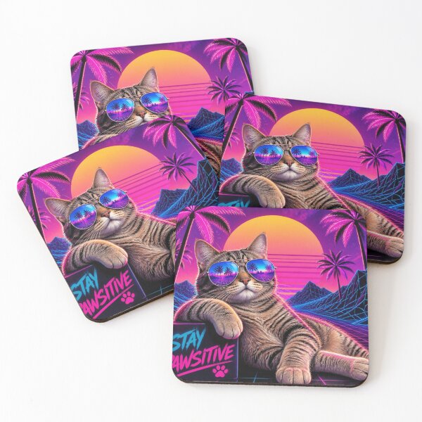 Item preview, Stay Pawsitive Retro Synthwave Cat - Funny Neon 80s Kitten designed and sold by SALVO180674.