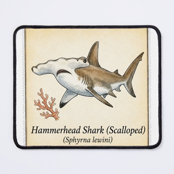 Item preview, Scalloped Hammerhead Shark Vintage Watercolor Marine Illustration designed and sold by KenworksDigital.