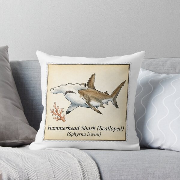 Item preview, Scalloped Hammerhead Shark Vintage Watercolor Marine Illustration designed and sold by KenworksDigital.