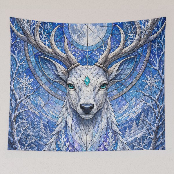 Item preview, The Guardian of Winter – Moon Stag in Stained Glass designed and sold by Pixel Otaku Gallery.