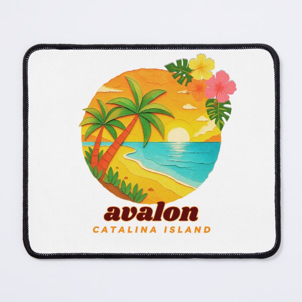 Item preview, Avalon Catalina Island Retro Sunset Palm Tree Beach | Papercraft Style Souvenir Art designed and sold by DonnaRaine.