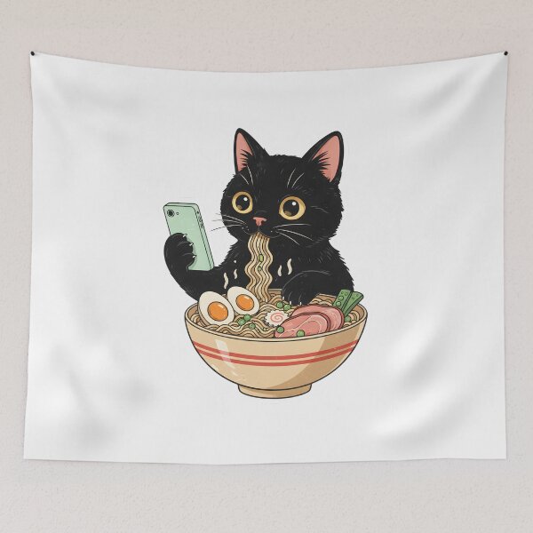 Item preview, Cat Rahmen Unisex, Cat Eating Ramen Funny, Graphic Tee for Cat Lovers, Vintage Kitty Top, Cool Casual Cat Print designed and sold by DesignDenDo ⭐⭐⭐⭐⭐.