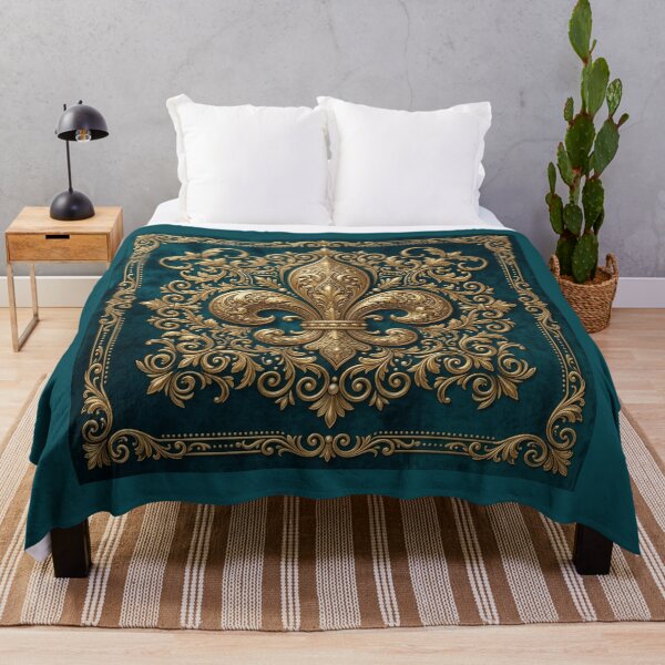 Item preview, Ornate Gold Fleur de Lis on Deep Teal – Elegant Baroque Luxury Design designed and sold by ProjectNoah.